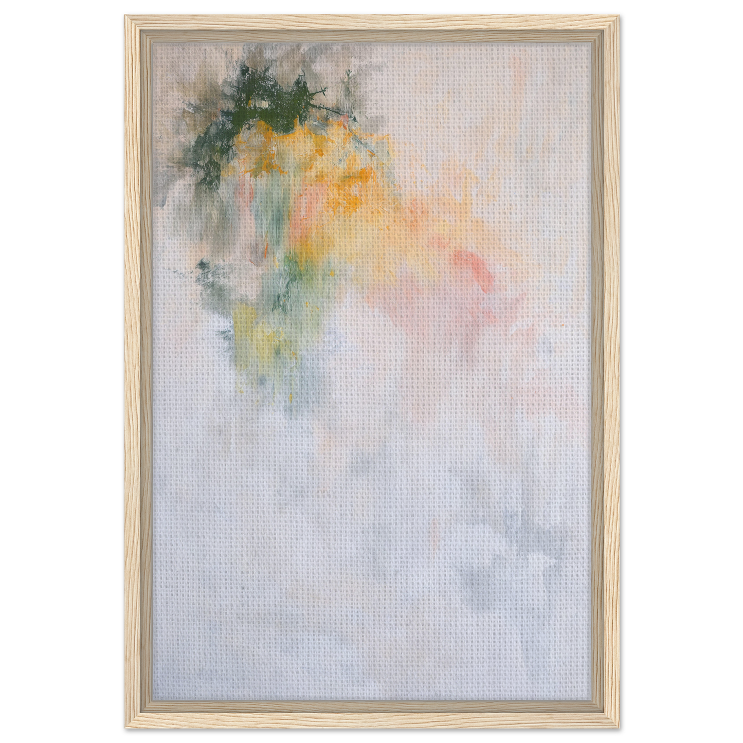 Abstract watercolor painting in soft green, yellow, and pink for Color Dances Dreaming canvas wall art