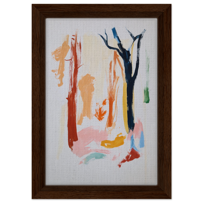 Abstract painting with colorful brushstrokes resembling trees in Color Frenzy Woods framed