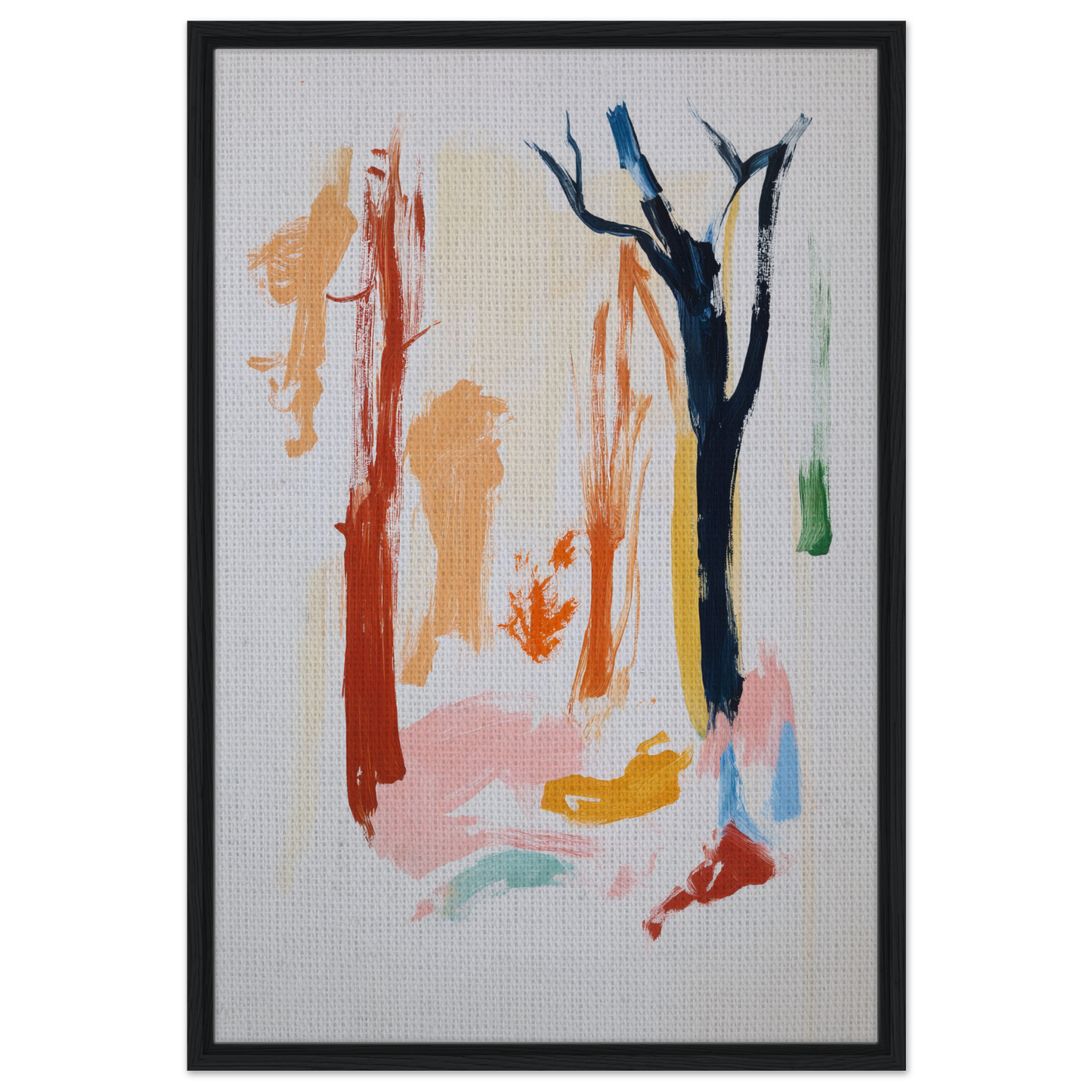 Abstract painting of vibrant brushstrokes resembling trees, perfect for Color Frenzy Woods room decor