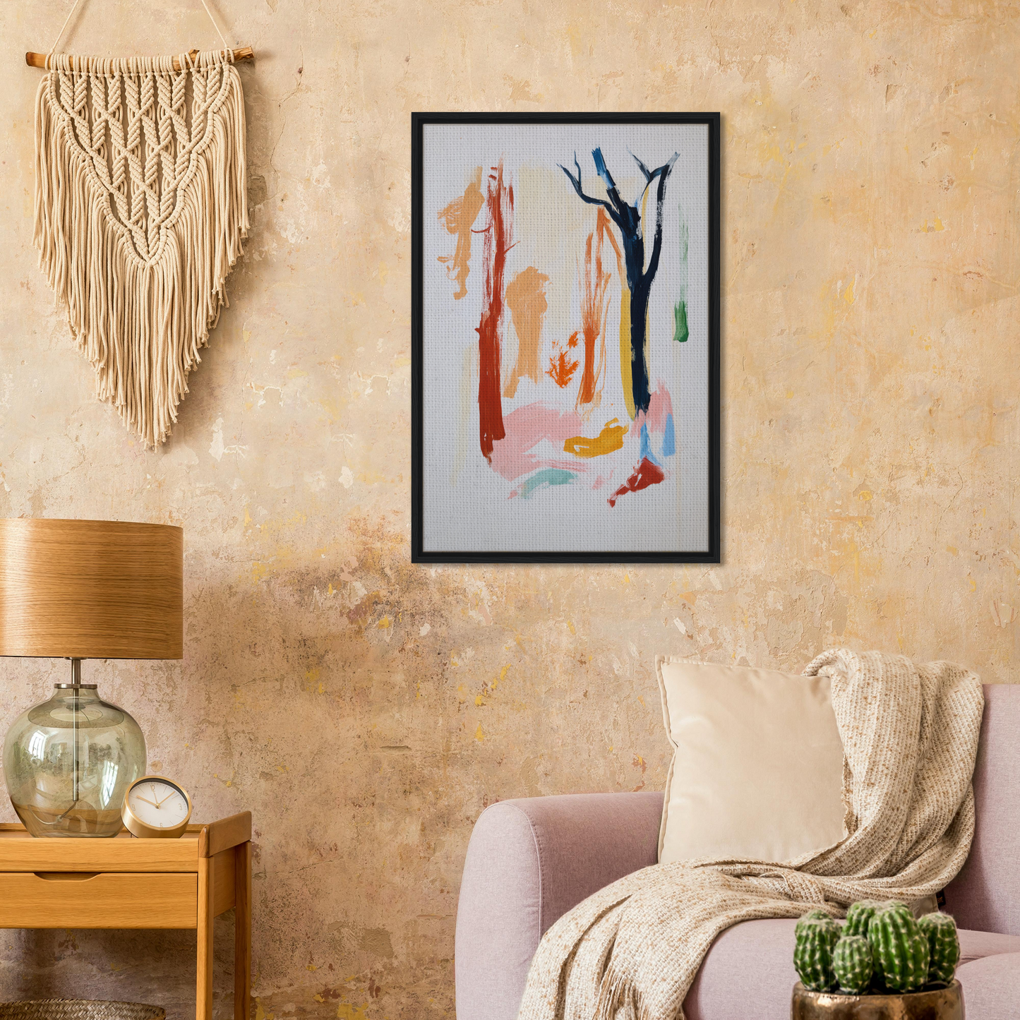 Framed canvas print of Color Frenzy Woods featuring vibrant abstract brushstrokes