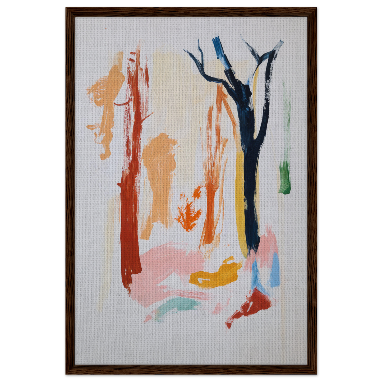 Abstract painting of colorful brushstrokes resembling trees in Color Frenzy Woods framed print