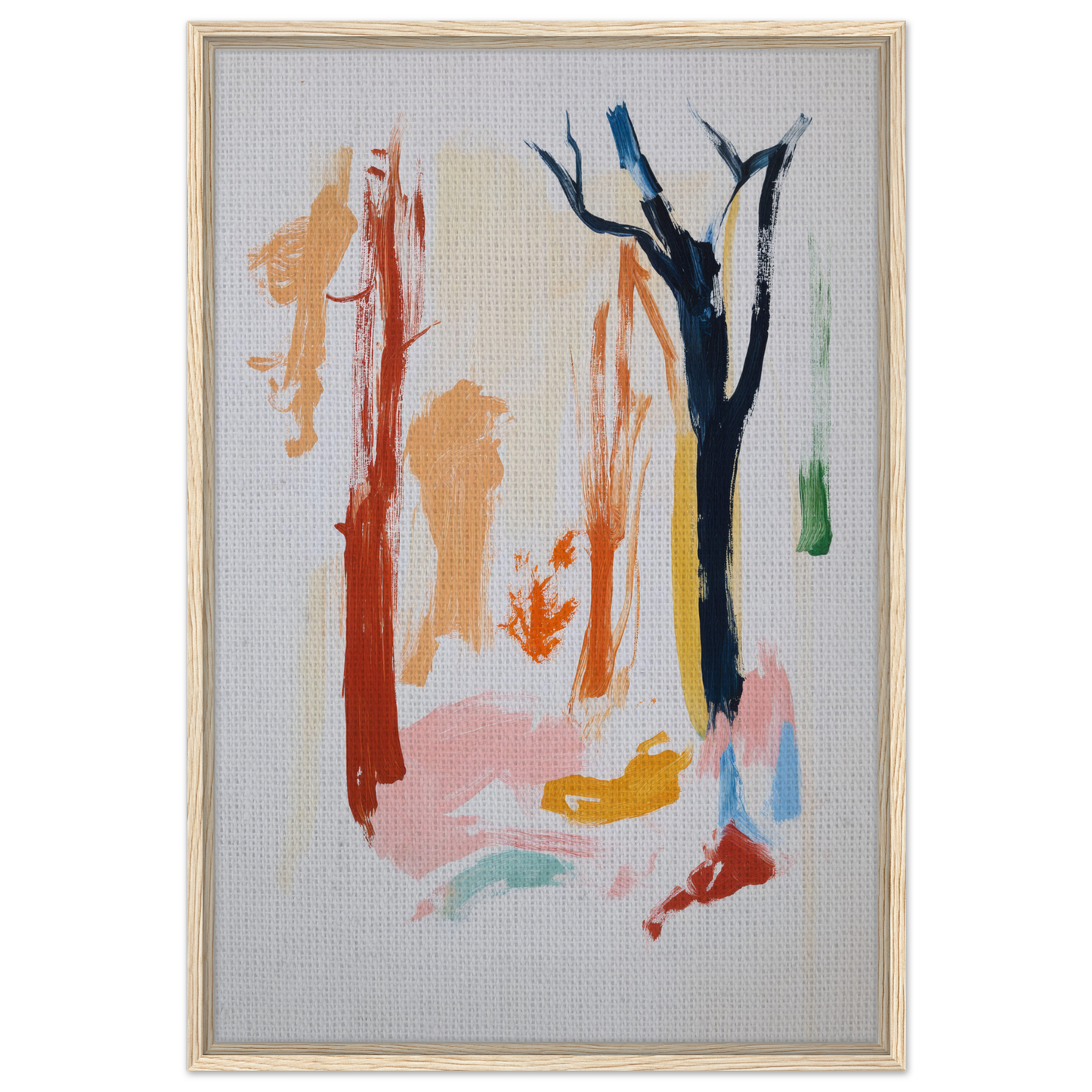 Abstract painting with colorful brushstrokes resembling trees for Color Frenzy Woods decor