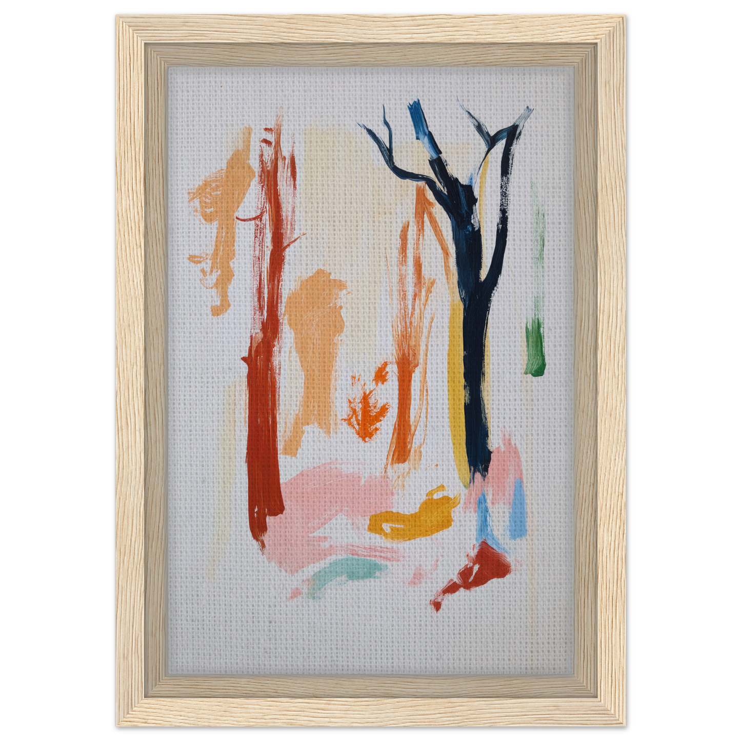 Abstract painting with colorful brushstrokes resembling trees for Color Frenzy Woods decor