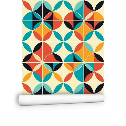 A colorful geometric pattern with a white background