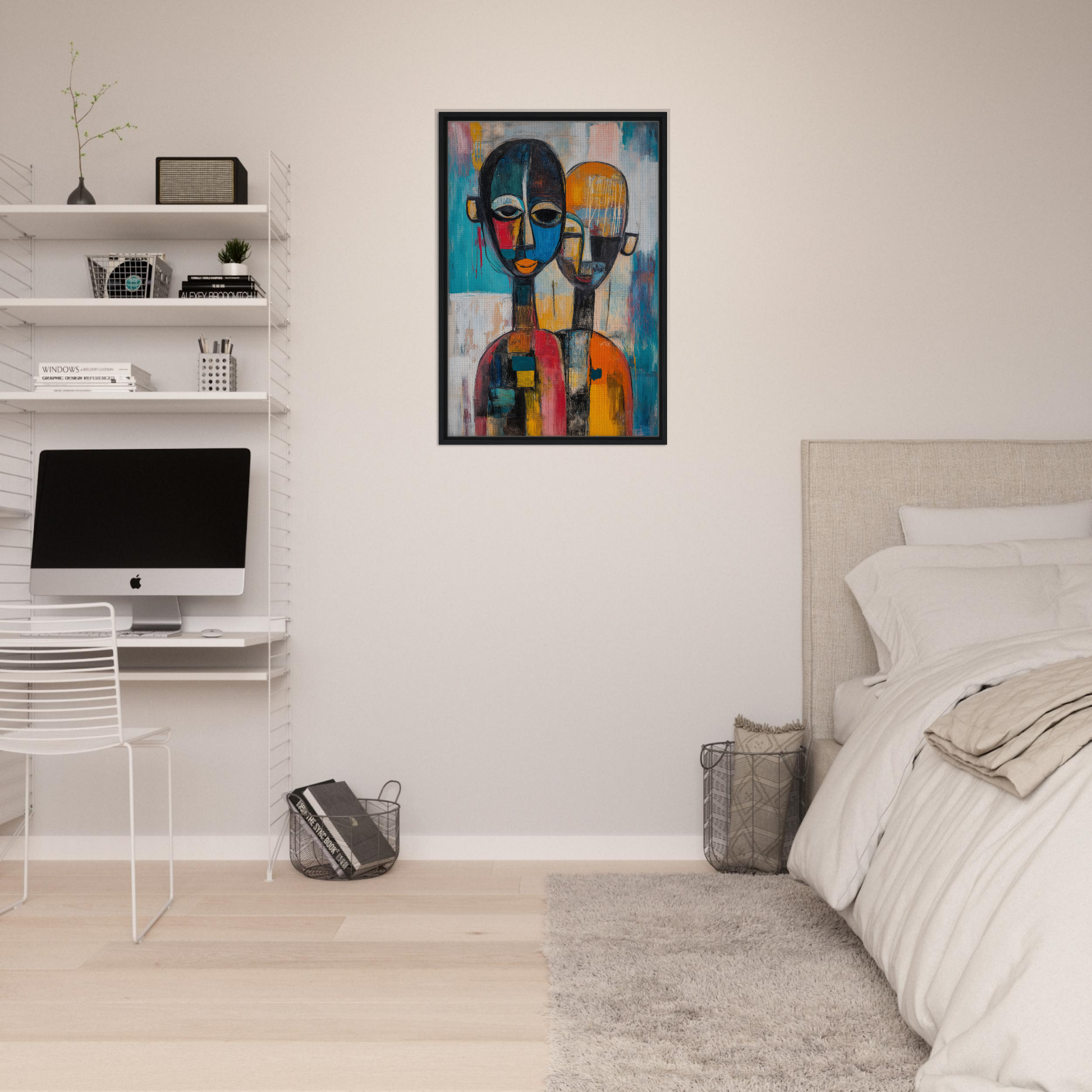 Colorful abstract portrait painting in a black frame from Colorful Unity Tango collection