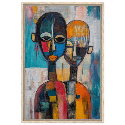 Abstract painting of two figures in vibrant colors for Colorful Unity Tango Framed Canvas Print