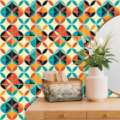 A colorful wallpaper with geometric shapes