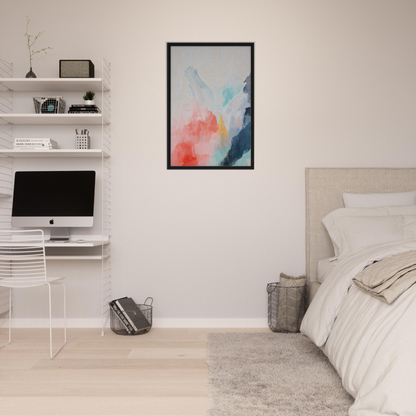 Abstract watercolor painting in pastel colors titled Coral Dreams Flowing in a frame