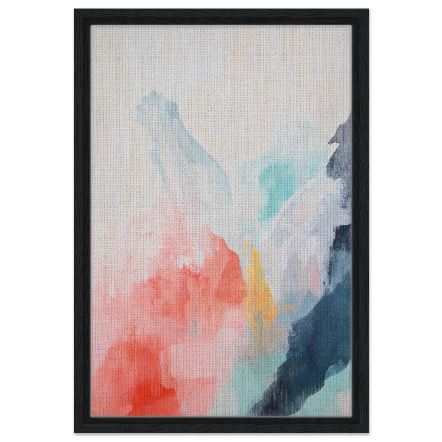 Abstract painting in soft pastel colors framed in black, Coral Dreams Flowing design