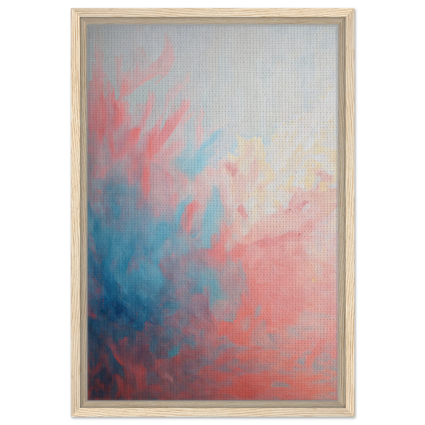 Abstract painting in soft pink, blue, and white hues for Coral Ethereal Whispers decor