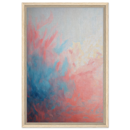 Abstract painting in soft pink, blue, and white hues for Coral Ethereal Whispers decor