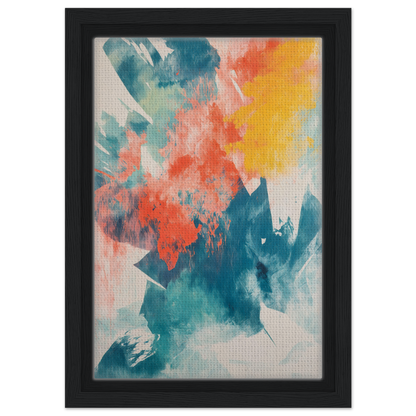 Vibrant abstract painting Coral Teal Syncopation in a framed canvas print