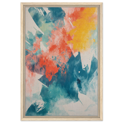 Abstract painting in vibrant coral teal syncopation for stylish framed canvas art