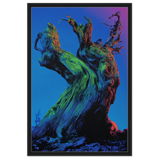 Twisted colorful tree trunk and gnarled branches in Cosmic Arboreal Dream room decor