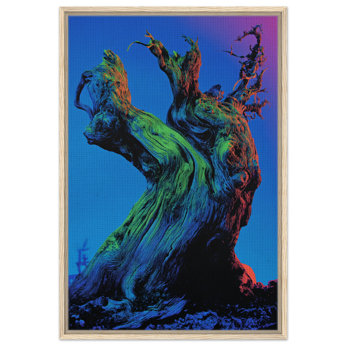 Twisted colorful tree trunk with gnarled branches for Cosmic Arboreal Dream room decor