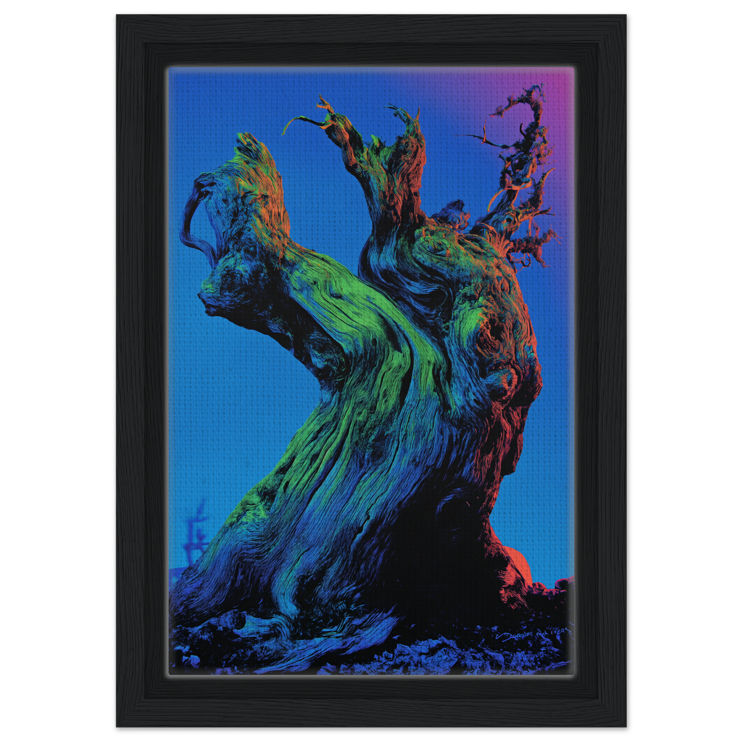 Twisted colorful tree trunk and branches in Cosmic Arboreal Dream room decor