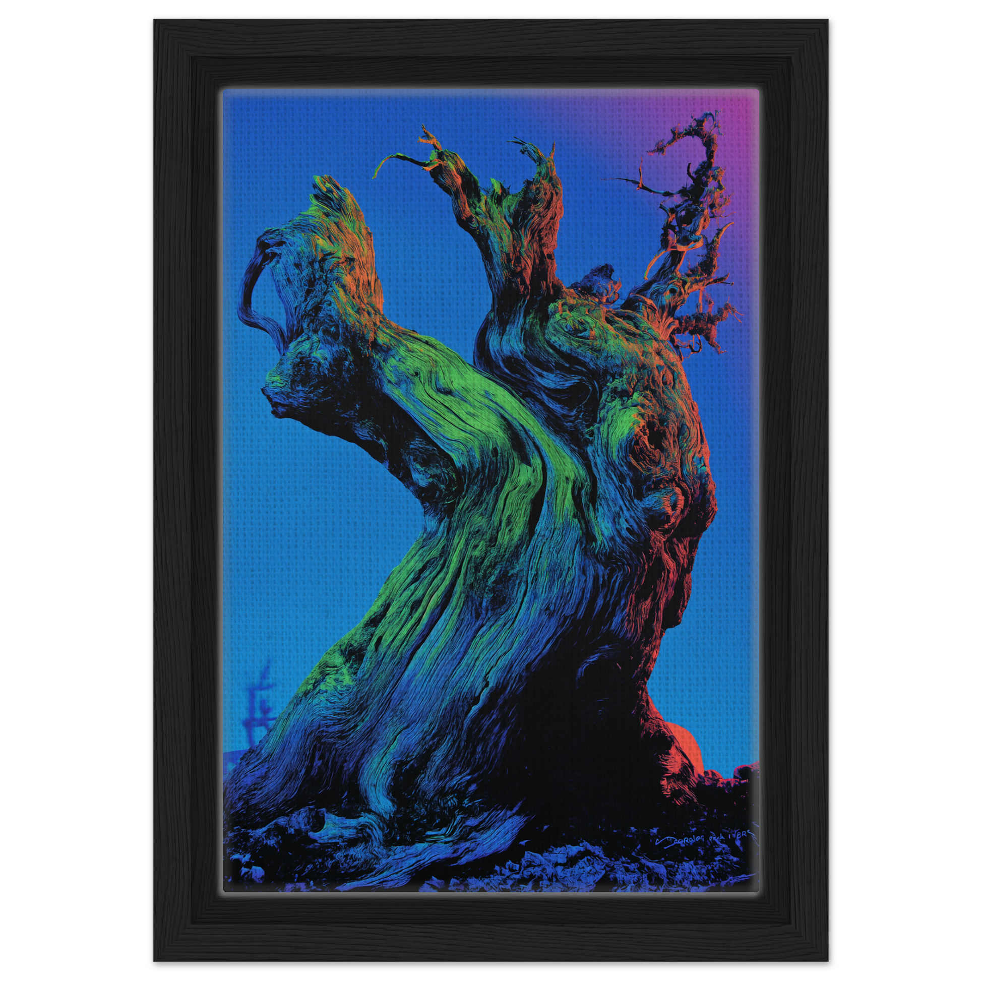 Twisted colorful tree trunk and branches in Cosmic Arboreal Dream room decor