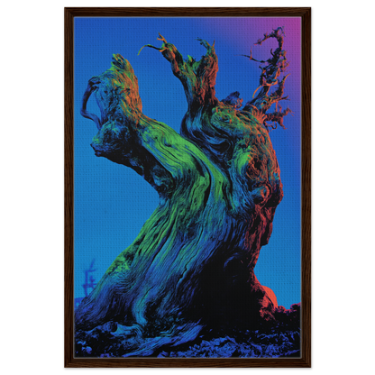 Twisted colorful tree trunk with gnarled branches in Cosmic Arboreal Dream room decor