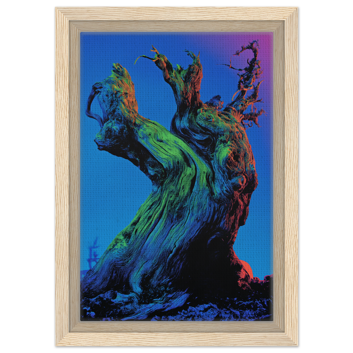 Gnarled tree with blue and green hues in Cosmic Arboreal Dream room decor