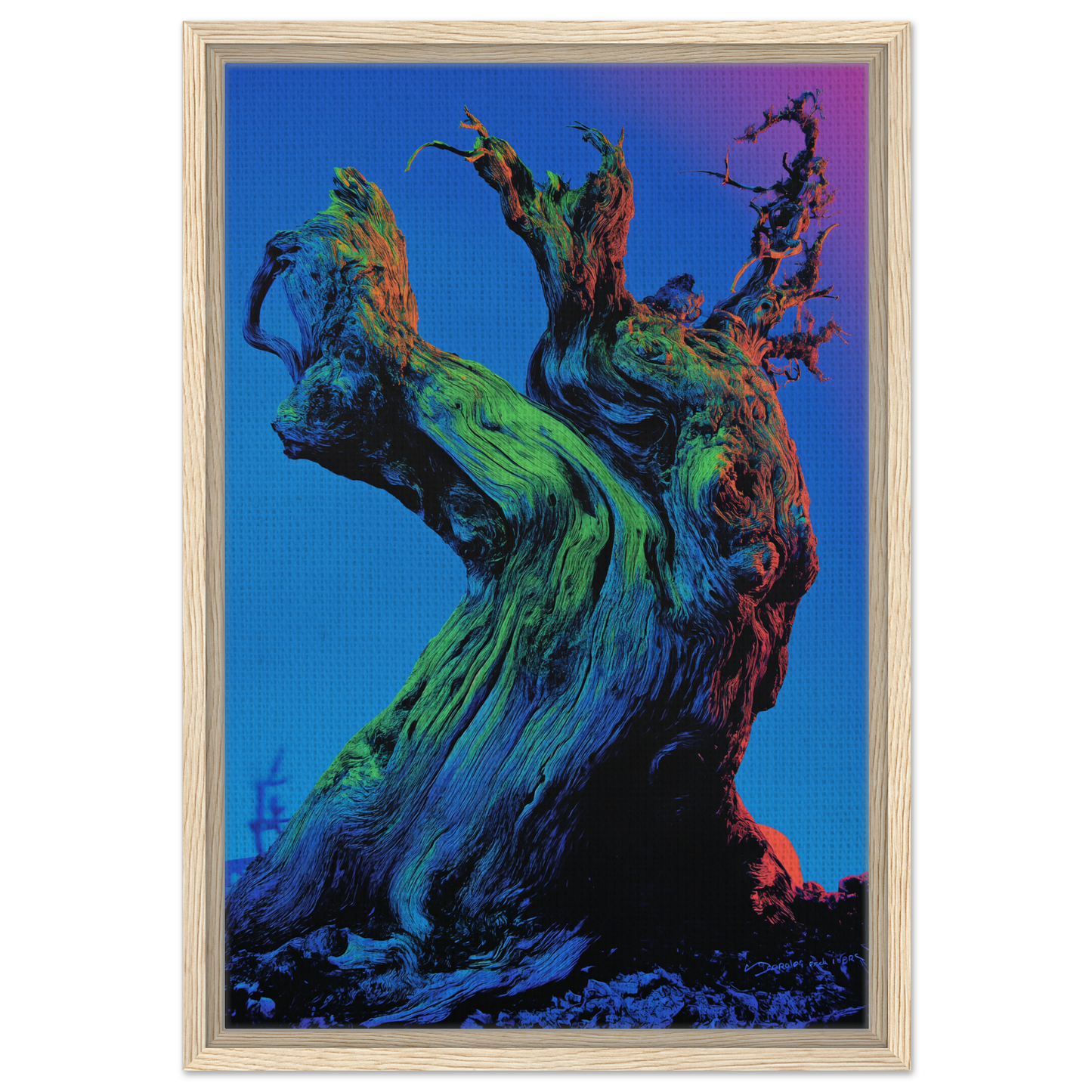 Twisted colorful tree trunk and gnarled branches of Cosmic Arboreal Dream canvas print