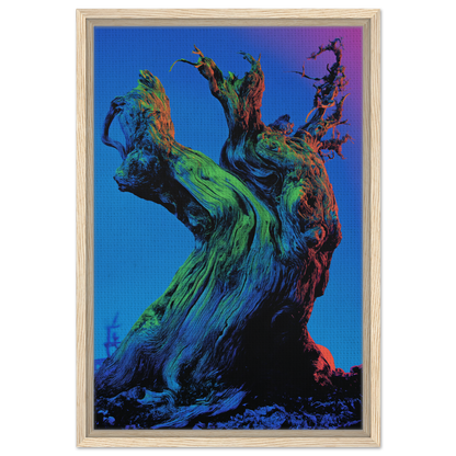 Twisted colorful tree trunk and gnarled branches of Cosmic Arboreal Dream canvas print