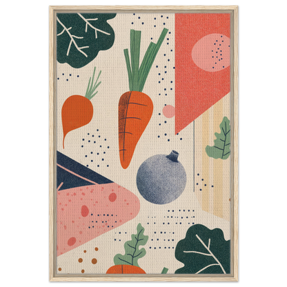 Stylized illustration of vegetables and fruits in Cosmic Carrot Cosmos room decor