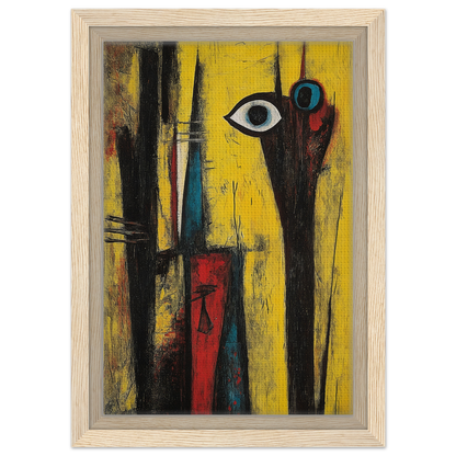 Abstract painting with bold shapes and eye motif, Cosmic Dreaming Curvature framed canvas print