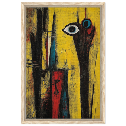 Abstract painting with bold shapes and an eye motif, perfect for Cosmic Dreaming Curvature room decor