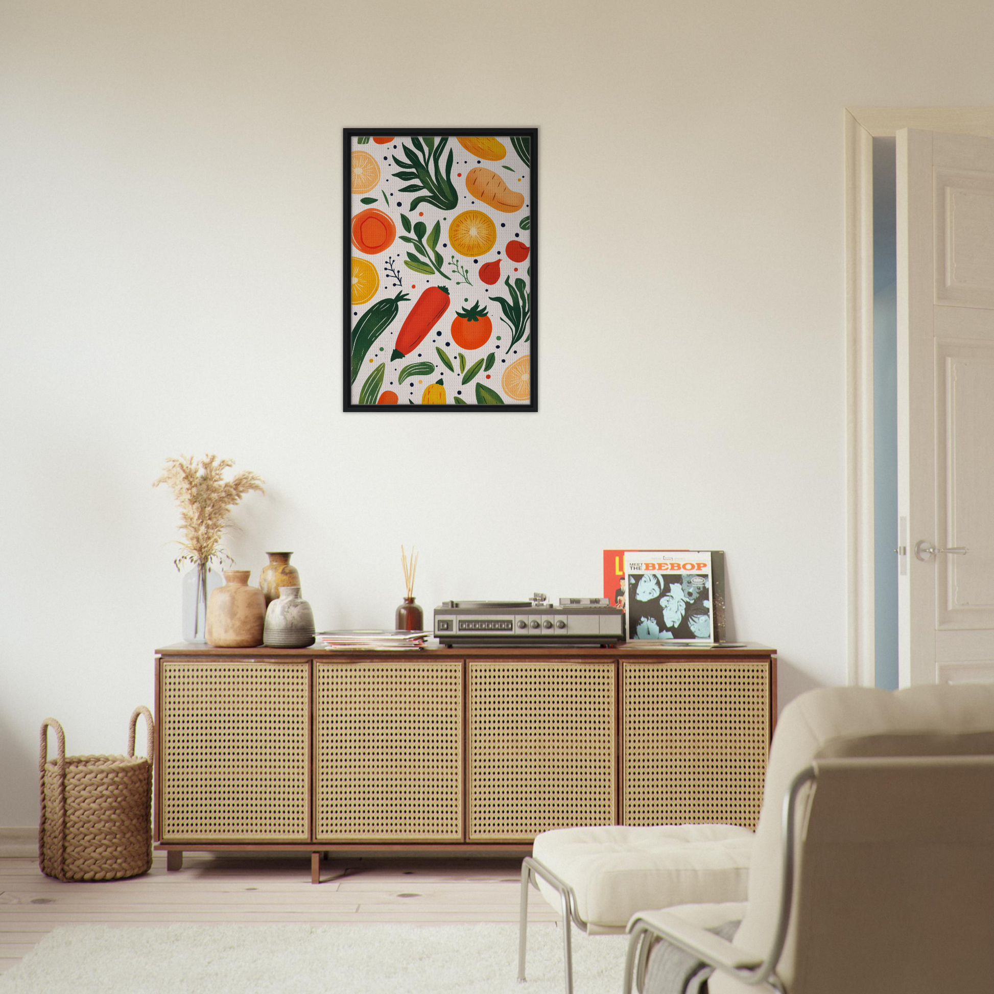 Wooden sideboard with rattan front panels in the Cosmic Produce Symphony collection