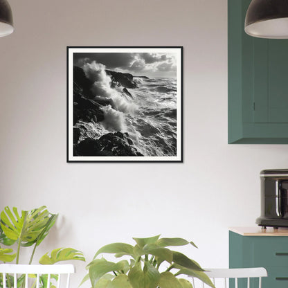 Black and white framed photo of dramatic ocean waves for Craggy Surf Duel art™