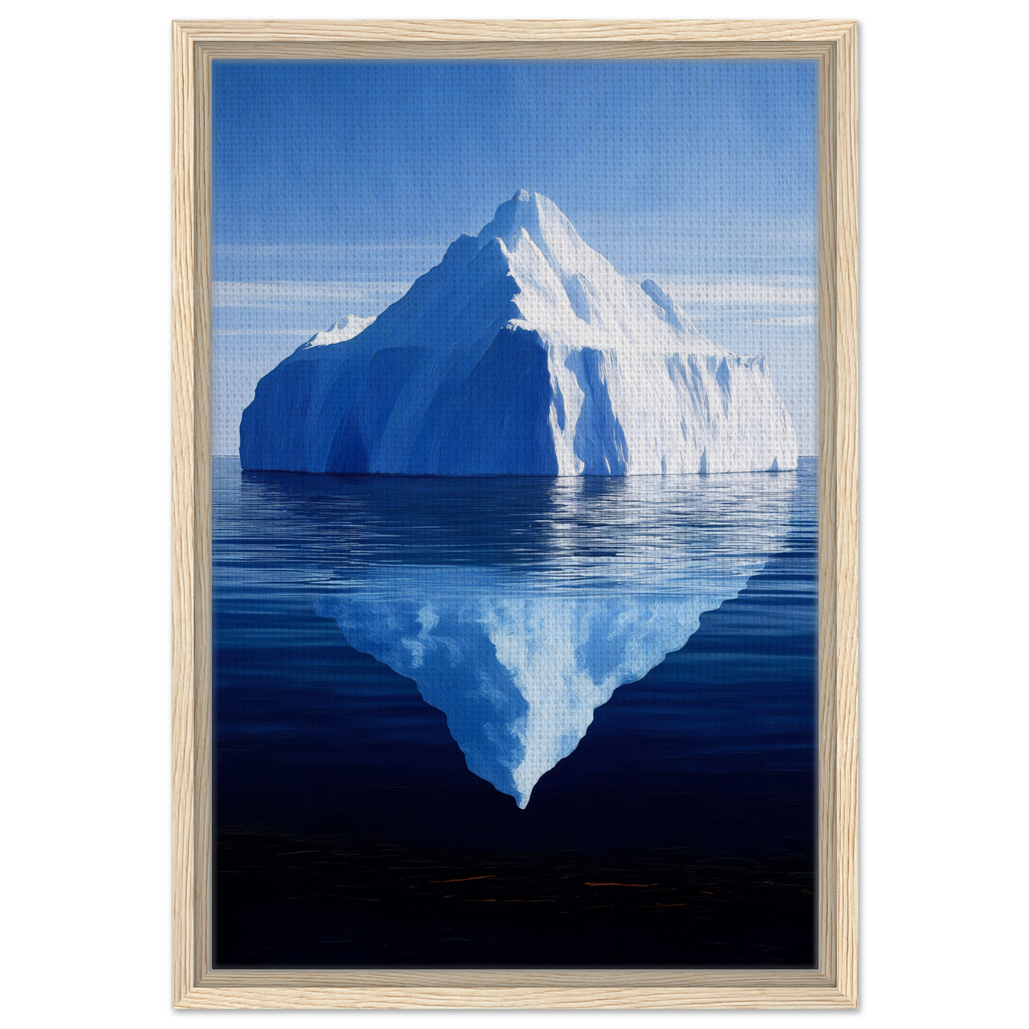 Majestic iceberg reflected in calm blue waters, ideal for Crystalline Lull framed canvas art