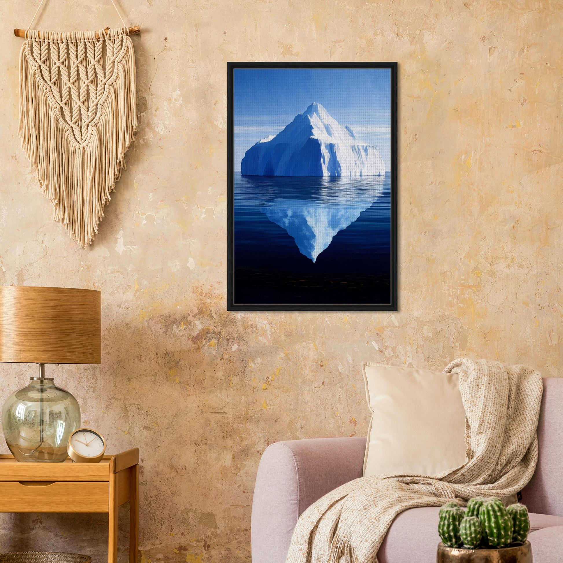 Framed canvas print of an iceberg reflection, embodying Crystalline Lull aesthetics