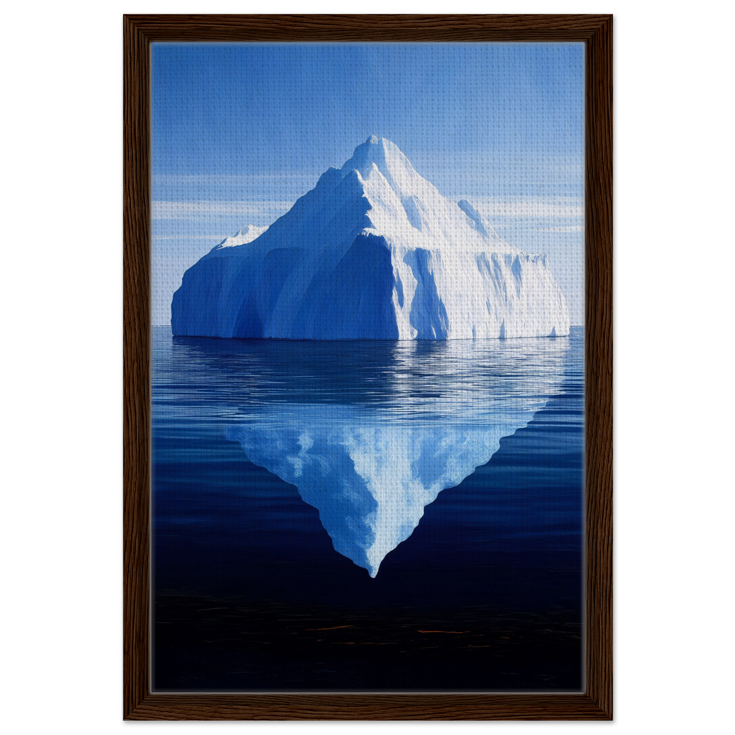 Iceberg with pointed peak reflected in calm blue water for Crystalline Lull framed canvas art