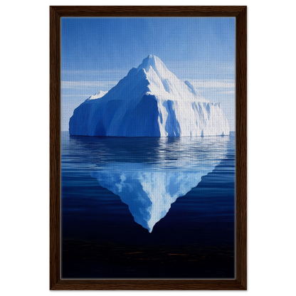 Iceberg with pointed peak reflected in calm blue water for Crystalline Lull framed canvas art