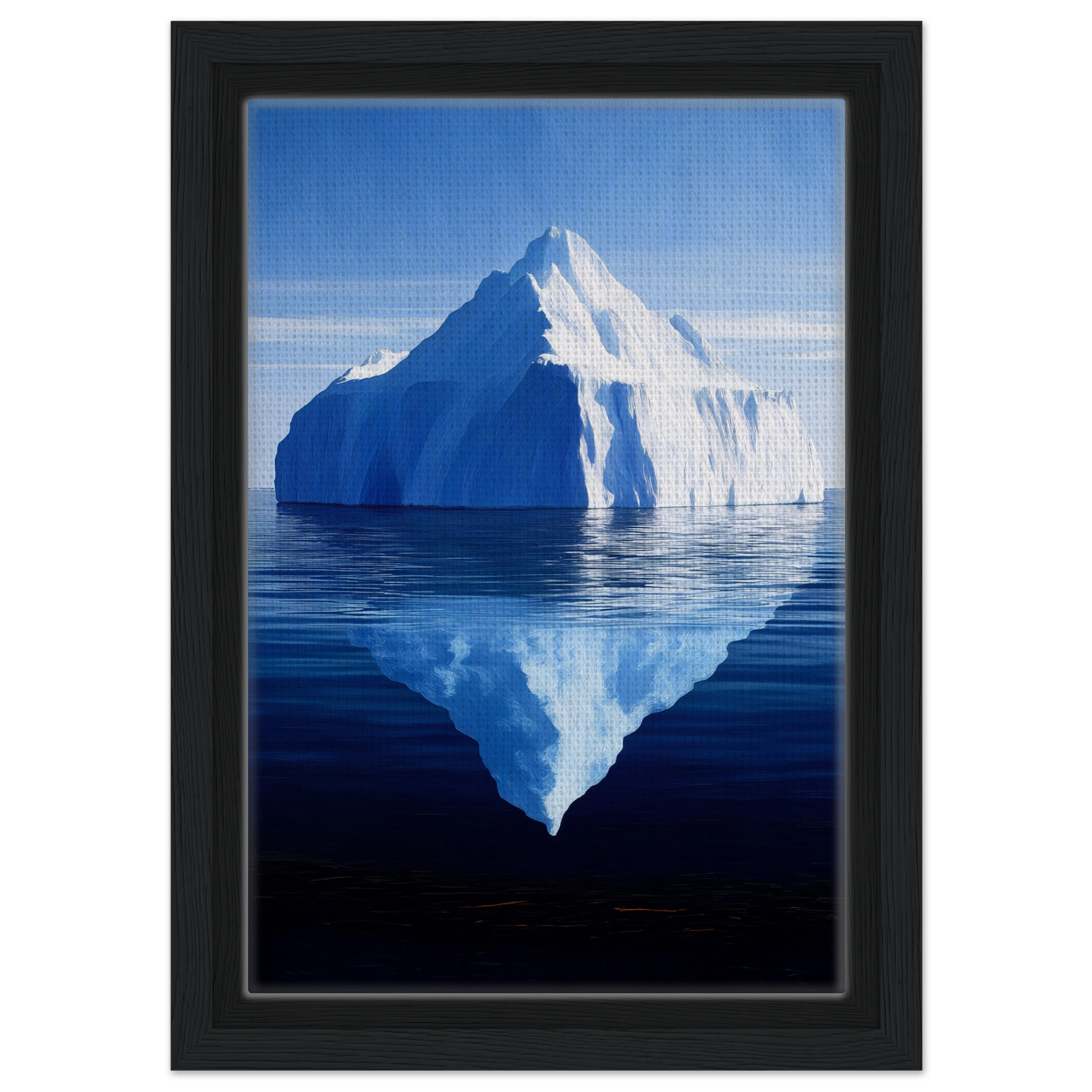 Iceberg with pointed peak reflecting in calm water for Crystalline Lull framed canvas art