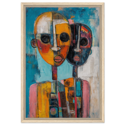 Abstract painting of merged stylized faces in vibrant colors for Cubist Color Octave