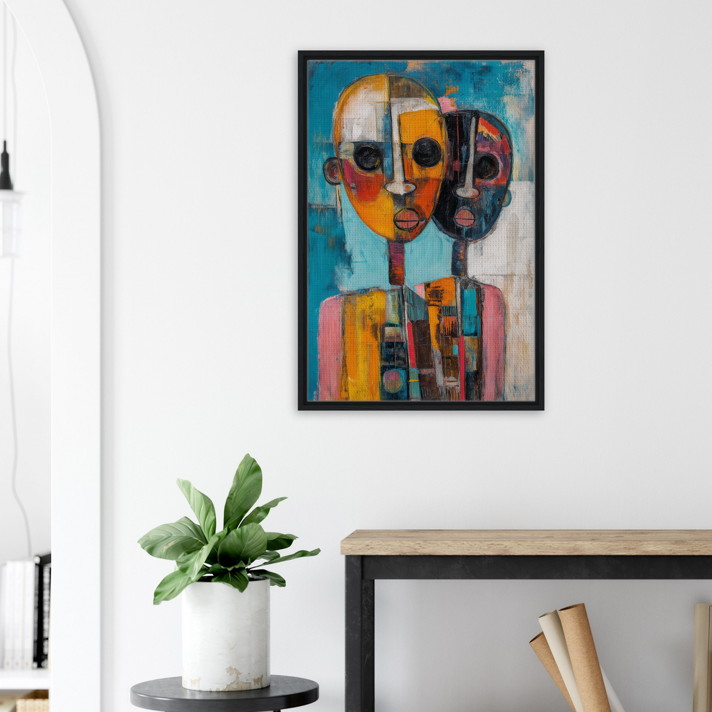 Abstract portrait painting with vibrant colors in Cubist Color Octave for room decoration