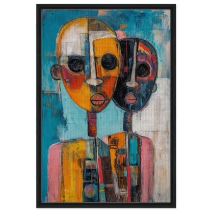 Abstract painting of two faces in vibrant colors for Cubist Color Octave framed canvas