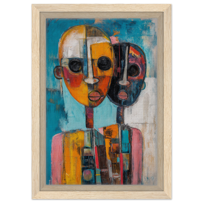 Vibrant abstract painting of a stylized figure with overlapping faces, Cubist Color Octave