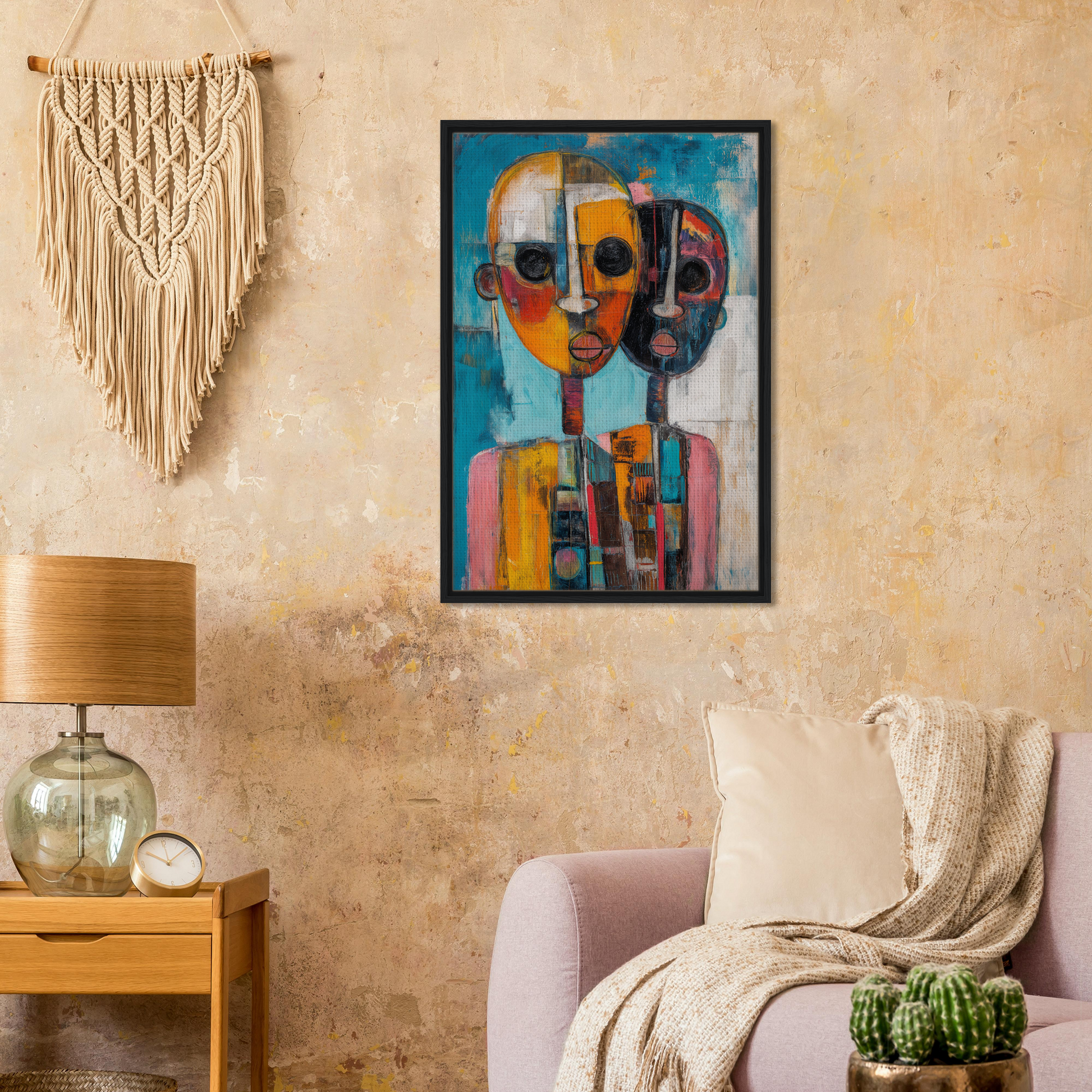 Abstract portrait in vibrant colors and geometric shapes as Cubist Color Octave framed art