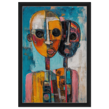 Abstract painting of merged faces in vibrant hues for Cubist Color Octave framed canvas