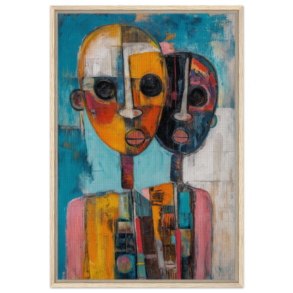 Abstract painting of merged faces in vibrant colors for Cubist Color Octave framed canvas