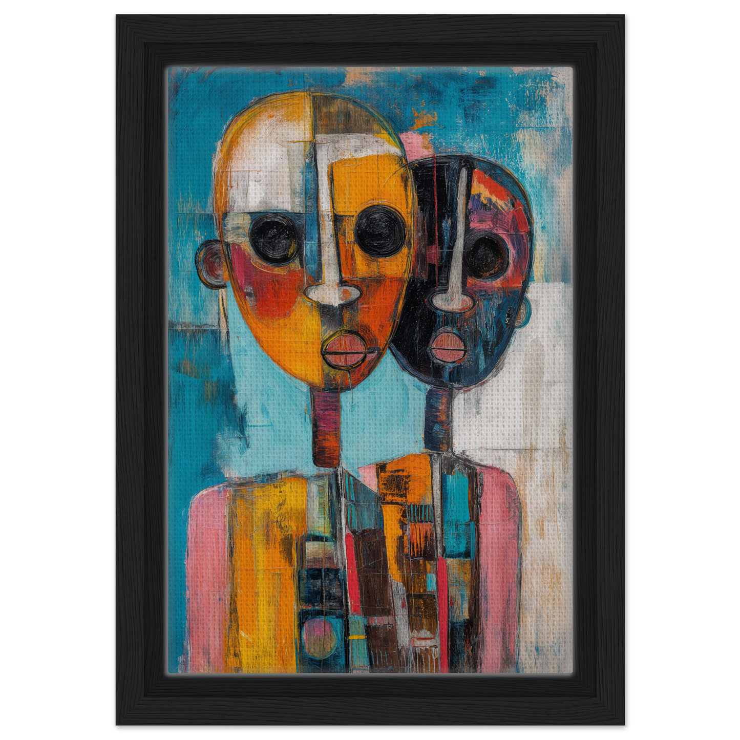 Abstract painting featuring a multi-faced figure in vibrant hues from Cubist Color Octave