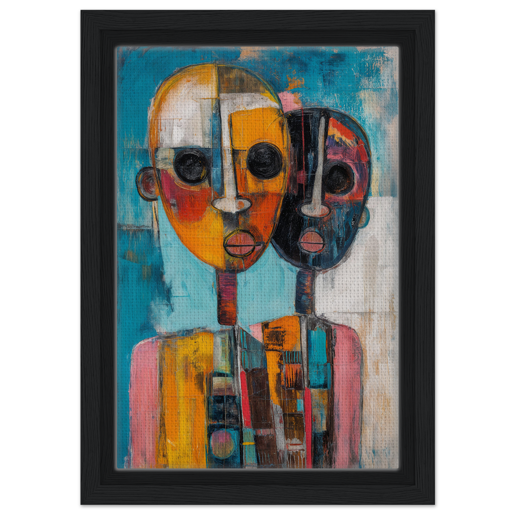 Abstract painting featuring a multi-faced figure in vibrant hues from Cubist Color Octave