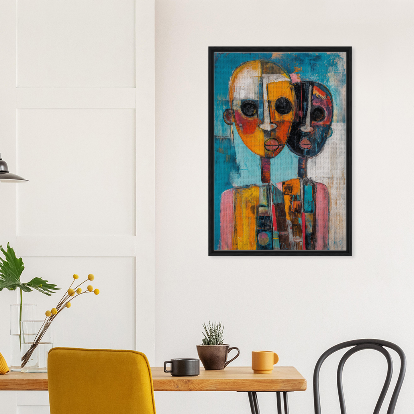 Abstract portrait painting with vibrant colors in Cubist Color Octave framed canvas art