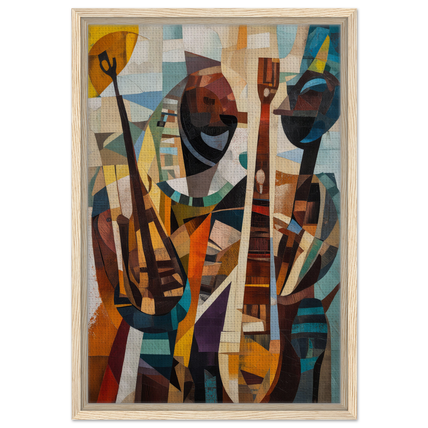 Abstract cubist-style painting of figures with instruments for Cubist Melodies Ignite room decor