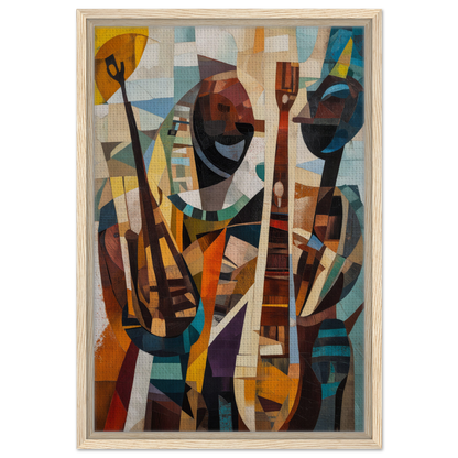 Abstract cubist-style painting of figures with instruments for Cubist Melodies Ignite room decor