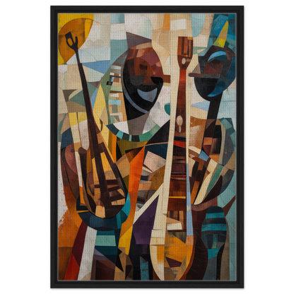 Abstract cubist painting of human figures with instruments for Cubist Melodies Ignite room decor