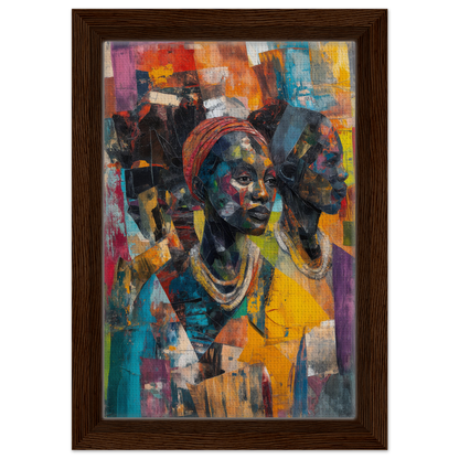 Vibrant portrait painting of two African figures for Cubist Souls Dance framed canvas art