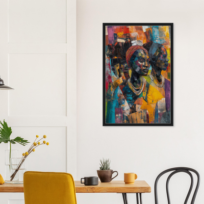 Colorful abstract portrait of an African figure in a black frame from Cubist Souls Dance